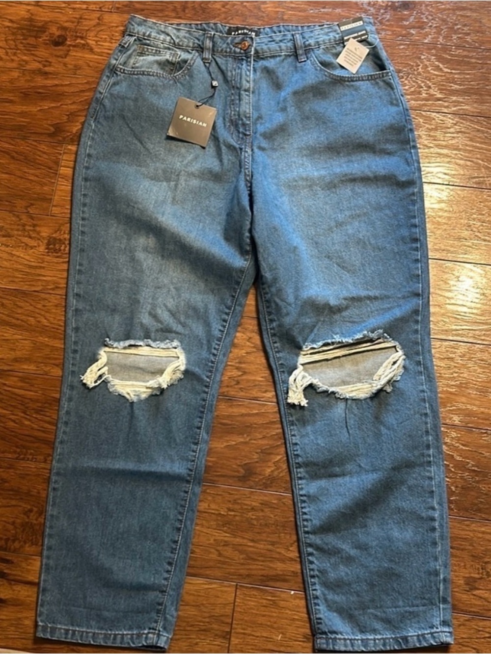 Parisian Works Medium Blue Distressed Boyfriend Jeans Size 12 NWT